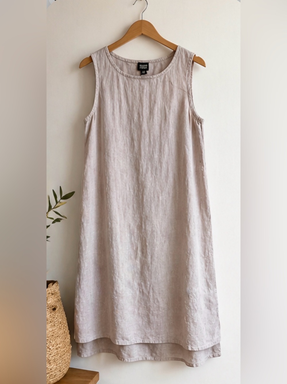 Eileen Fisher 100% Irish Linen Shift Dress Neutral Minimalist Size M